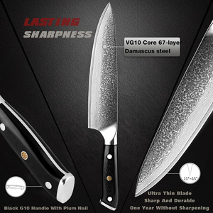 Cuchillo de cocina de 5 piezas de acero damasco hecho a mano cuchillo de chef con mango de madera de diseño personalizado con afilador de cuchillos de chef superventas - Product Image 3