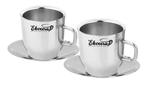 Ekveera Premium 100ml Eco-Friendly Deluxe Tasse à thé en acier inoxydable à double paroi Finition miroir Assiette de boisson incassable pour - Product Image 4