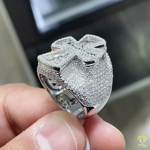 Bague croisée glacée personnalisée VVS D couleur laboratoire cultivé en argent sterling 925 plaqué or massif rond et diamants de laboratoire baguette - Product Image 4