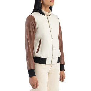 Nueva chaqueta Varsity personalizada para mujer, cuerpo de lana, Mangas de cuero blanco brillante, chaqueta con letras, chaquetas de béisbol para mujer, Varsity 2025 - Product Image 3