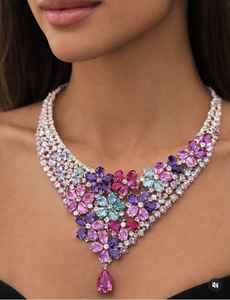 Ensemble de collier en diamant américain multicolore floral royal, fabriqué en pierre de cristal multicolore de qualité supérieure, artisanal par des artisans expérimentés - Product Image 4