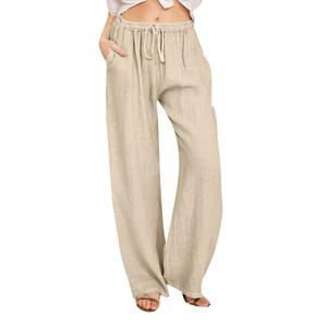 Summer Cotton Linen Wide Leg Pants for <b>Women</b> Pants Full Length Casual Pants Female Solid Loose High Waist Straight <b>Trousers</b> - Product Image 4
