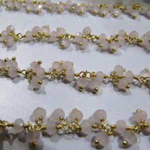 Cadena colgante de cuarzo rosa Rondelle, cadena de racimo con cuentas facetadas, cadena de cuentas de cuarzo hidráulico de 3mm de tamaño - Product Image 1