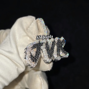 925ฮิปฮอปผู้ชายสีเงินเย็นที่กำหนดชื่อเริ่มต้นสร้อยคอส่วนตัวจี้เพชรสีดำ VVS Moissanite ของขวัญโรเดียม - Product Image 2