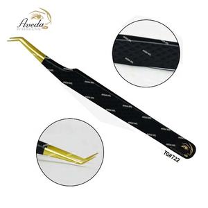 Pince à cils en acier inoxydable, pointe en or incurvée Sami, couleur noire, poignée en diamant, pince à cils, Logo personnalisé - Product Image 4