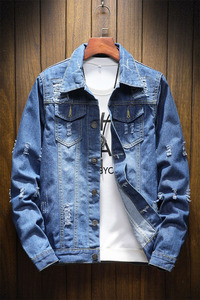 Veste en jean de bonne qualité hommes trou rétro manteau de base Streetwear Hip Hop Bomber veste Cowboy veste en jean pour hommes - Product Image 6
