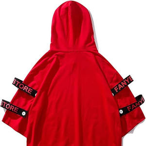 เสื้อฮิปฮอปแขนยาวครึ่งแขนมีฮู้ดสำหรับผู้ชายเสื้อฮิปฮอปแบบสวมหัวมีเชือกผูก - Product Image 3