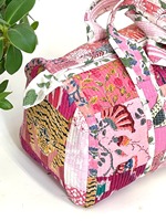 Sac de voyage matelassé en coton patchwork floral de luxe, décontracté, sportif, tactique, avec fermeture éclair, pour le week-end, imprimé à la main, écologique