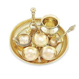 Conjuntos de regalos de lujo de Pooja Thali de latón indio, accesorios de regalo de boda Diwali, artículo de lujo de Metal Pooja, regalo y manualidades - Product Image 3