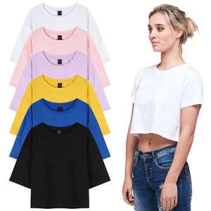 Impreso estilo parcheado mujeres Crop Top camisetas venta en línea nueva llegada ropa cómoda mujer Crop camiseta transpirable - Product Image 5