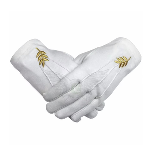 Gants maçonniques 100% coton bon marché avec logo brodé carré et boussole - Product Image 1