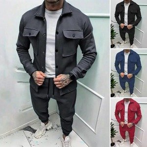 Conjunto de Dos Piezas de Invierno para Hombre, Grueso y Cálido, Chaqueta de Manga Larga y Pantalones, Estilo Formal, Ropa Deportiva, Hecho 100% de Felpa de Algodón - Product Image 1
