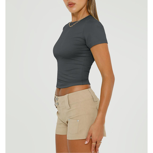 Camiseta personalizada de servicio OEM ajustada para mujer, ropa de moda, camiseta de secado rápido de microfibra, Camiseta estampada de Material mixto para mujer - Product Image 6