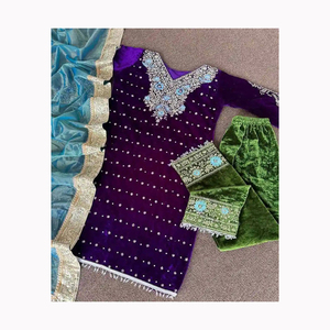 Indian and Pakistani Style <b>Women</b> Embroidered <b>Kurta</b> and Pant Set with Dupatta Product for Sale - Product Image 5