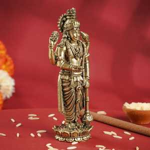 Estatua de Latón Puro del Dios Vishnu JI de Cuatro Brazos, Figura de Pie sobre una Flor de Loto - Product Image 6