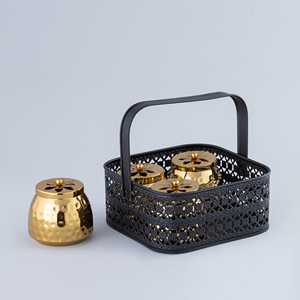 Juego de 4 Recipientes de Hierro Dorado y Negro Mate con Acabado Dorado y Negro Mate - Product Image 2