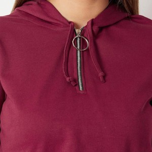 Sudadera con capucha de algodón de estilo callejero informal para mujer, Jersey acolchado de manga larga, Invierno frontal, media cremallera, entrenamiento, cultivo con capucha, otoño - Product Image 5