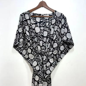 Kaftan de algodón floral indio Maxi vestido 100% algodón hasta el suelo cubierta para mamás playa ropa de dormir Bikini complemento Natural - Product Image 1