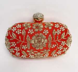Red Zardozi Handwork <b>Clutch</b> Embroidered <b>Clutch</b> for <b>Wedding</b> - Product Image 6