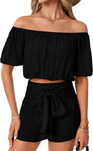 Ensemble deux pièces d'été pour femme en toile nylon/coton, style streetwear, avec crop top et short, écologique et à séchage rapide - Product Image 2