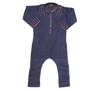 <b>Boys</b> Embroidered <b>Kurta</b> Shalwar Suit - Navy Blue - Product Image 3