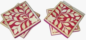 Posavasos Ecológicos Cuadrados Clásicos con Incrustaciones de Hueso y Patrón Floral para Tazas y Vasos, Accesorios Únicos de Nogal para el Hogar y Bar - Product Image 3