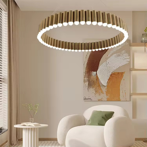Lampe à LED ronde à intensité variable nordique moderne Lampes suspendues en acier en laiton pour lustre d'hôtel de salon contemporain - Product Image 2