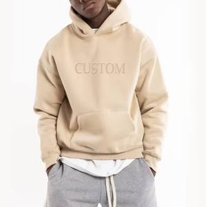 100% coton pull à capuche pour hommes broderie personnalisée poids lourd éponge française motif solide doublé avant Logo uni teint hiver - Product Image 2