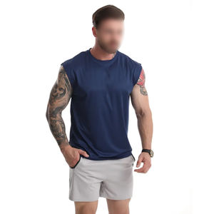 Chaleco de hombre de cuello redondo de Color sólido azul de alta calidad sin mangas con logotipo personalizado de algodón transpirable de Color sólido - Product Image 1