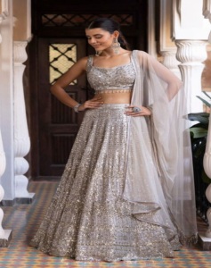 Tela de Georgette Sintética de Primera Calidad para Mujer, con Bordado de Lentejuelas, Estilo Can-Can y Canvas Patta, 3.5 Metros, sin Costuras - Product Image 1