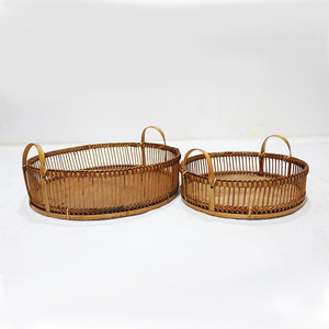 ชุดถาดเสิร์ฟไม้ไผ่สีน้ำตาล ตกแต่งด้วยการสาน พร้อมหูจับยกสูง - Product Image 2