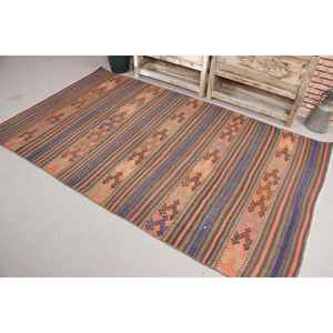 Tapis turc 4,6x7,9 pieds, tapis en laine vintage Kilim rayé orange - Product Image 1