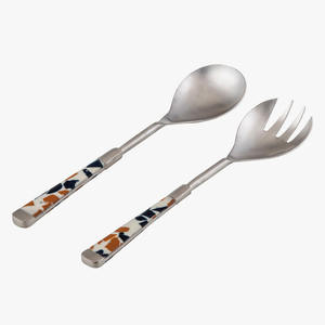 Silver Polished Salad Server <b>Spoon</b> & Fork Set Wedding <b>Table</b> Decor Enamel Design CUTLERY SET - Product Image 1