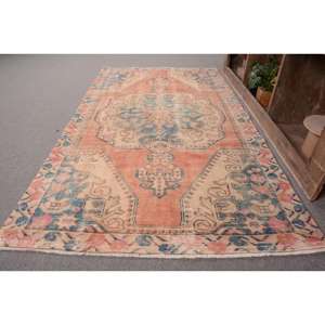 พรมสไตล์ตุรกีโบราณขนาด4.3x7ฟุตผ้าขนแกะดีไซน์แบบเย็บปะสีส้มน้ำเงินพื้นที่สี่เหลี่ยมผืนผ้าขนาดใหญ่สำหรับวัยรุ่นห้องโถงทำจากน้ำยางนามธรรม - Product Image 2