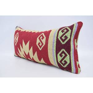 Red Wool <b>Pillow</b> 12x24 Inches Boho Style with Oriental Vintage Floral Pattern Washable Geometric Design for Home Use - Product Image 4