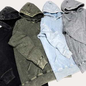 Sudadera con capucha de gran tamaño de otoño e invierno para hombre con telas de lavado ácido Patrón sólido estampado vintage OEM ODM Hombros caídos - Product Image 6