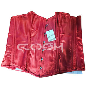Corset haut de gamme en satin rouge à double armature en acier, à porter pour les fêtes, avec laçage dans le dos - Product Image 1