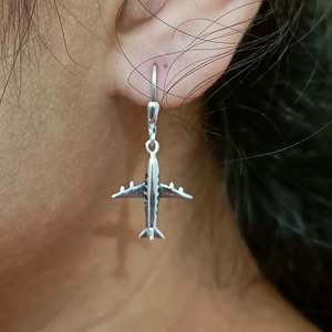 Navya Craft 925 Sterling <b>Silver</b> Handmade Aeroplane <b>Earrings</b> Cute <b>Dangle</b> Drop Design for Women Gold for Christmas Anniversary - Product Image 2