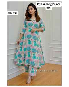 Verano algodón A-line trabajo Kurti pantalón conjunto largo Co ord conjunto muy cómodo India fabricante al por mayor Kurtis para mujeres en la India - Product Image 2