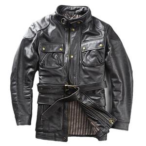 Chaqueta de piel de vaca auténtica 100% para hombre, cinturón M65 de alta calidad, estilo Safari, cuatro bolsillos, piel de talla grande, de 5XL de talla grande - Product Image 1