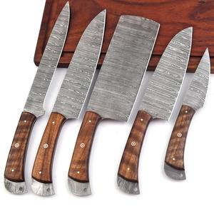 Juego de Cuchillos de Chef de Acero de Damasco de Cinco Piezas Nordic Forge, Mangos de Madera de Palisandro, Juego de Cuchillos de Cocina Hechos a Mano con Diseño Personalizado OEM, Cuchillos de Espiga Completa - Product Image 1