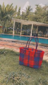 Bolsas de compras de telar manual de plástico a rayas tejidas de PP de nailon reciclado Bolsas de mercado ecológicas reutilizables de India-Venta al por mayor - Product Image 3