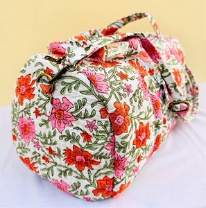Bolso de viaje ecológico para mujer, estampado de bloques de mano, tela acolchada de algodón, estampado Floral, bolsas de lona con espacio adicional - Product Image 4