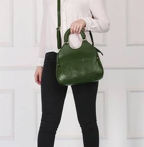 Forest Green Leather Fashion Lady Shoulder Bag Women Elegant Top Satchel Two Straps Crossbody Purse Soft Structured Work Tote - Product Image 2