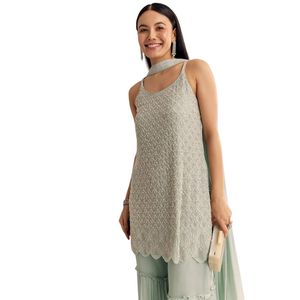 ชุดสีเขียวมิ้นท์สีเขียว Chinon kurta พร้อม cutdana, Moti และ Choker dupatta เครื่องแต่งกายชาติพันธุ์เทศกาลพรีเมี่ยมสำหรับผู้หญิง - Product Image 4