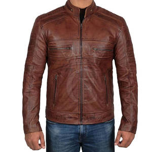 Chaqueta de cuero de piel de vaca auténtica con cuello levantado de alta calidad para hombre 2025, chaqueta de invierno negra - Product Image 1