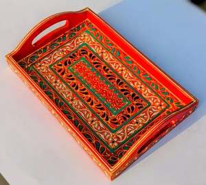 Plateau de service en bois peint à la main Swati Art, Plateau de service en bois peint à la main Swati Art, Ensemble de plateaux de service en bois - Product Image 6