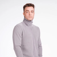 Alexander Herren Premium 100% Woll-Cardigan Dünner Winter-Pullover Hoher Rollkragen Vintage-Dekoration Flachgestrickt Atmungsaktiv