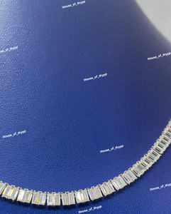 Collar de Cadena con Corte Baguette, Estilo Tenis, Plata, con Diamantes de Imitación Moissanite, Joyería de Lujo Minimalista - Product Image 3