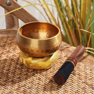 Meilleure qualité d'exportation Vintage nouveauté pur laiton rond guérison méditation chant son bol martelé Design maillet en bois - Product Image 2